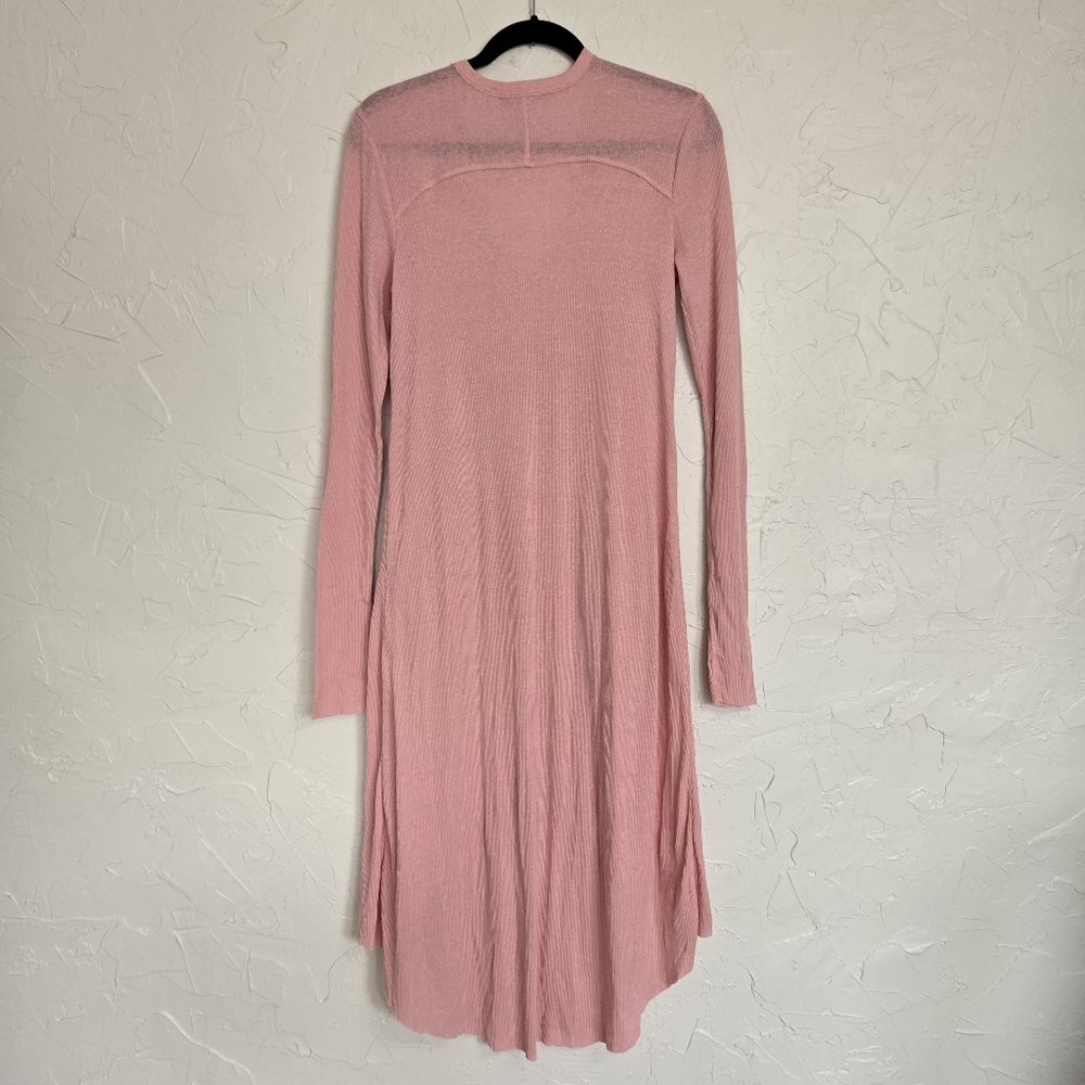 Free People Ribbed Lightweight Button Up Pink Dusted Sweater, L - Picture 6 of 11